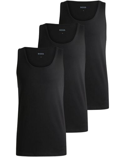 BOSS Three-pack Of Cotton Underwear Vests With Embroidered Logos - Black