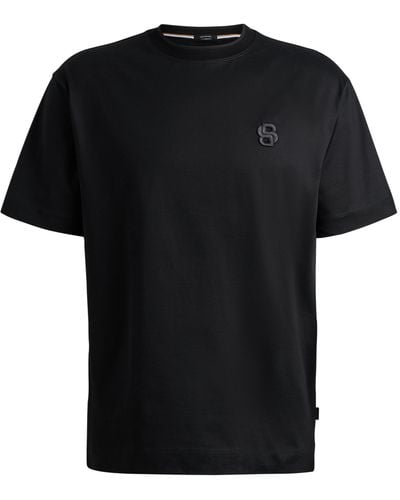 BOSS Oversized-fit T-shirt Van Gemerceriseerde Katoen Met Dubbel Monogram - Zwart