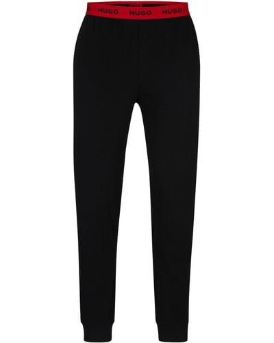 HUGO Pyjama-Hose aus Stretch-Baumwolle mit Logos am Bund - Schwarz