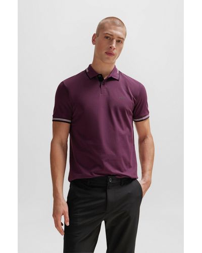BOSS Stretch-cotton Slim-fit Polo Shirt With Branding - Purple