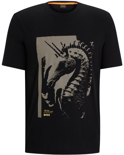 BOSS Regular-fit T-shirt Van Katoenen Jersey Met Nieuwe Print - Zwart