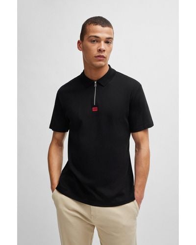 HUGO Cotton-jersey Polo Shirt With Logo Label - Black