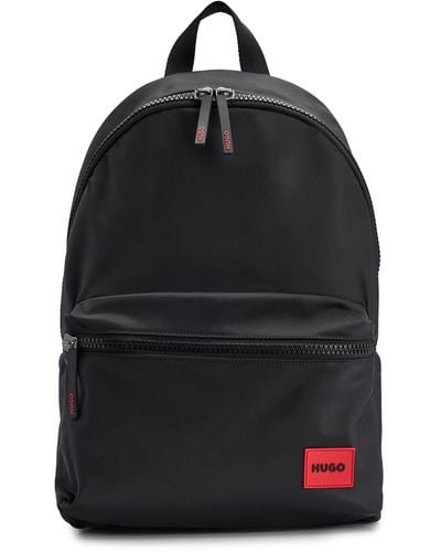 HUGO Backpack With Red Rubber Logo Label And Top Handle - Black