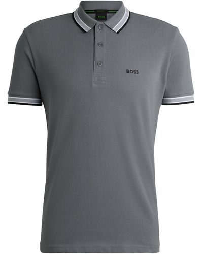 BOSS Poloshirt aus Baumwoll-Piqué mit Kontrast-Logo - Grau
