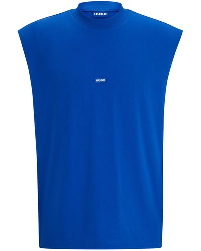 HUGO Mouwloos T-shirt Van Katoenen Jersey Met Blauw Logolabel