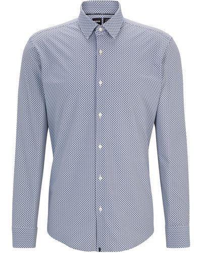 BOSS Regular-fit Overhemd Van Hoogwaardig Stretchmateriaal Met Print - Blauw