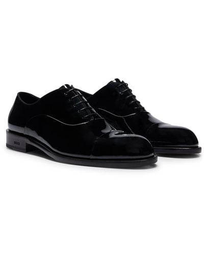 BOSS Italian-made Oxford Shoes In Patent Leather - Black