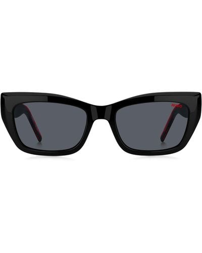 HUGO Zonnebril Van Zwart Acetaat Met Gelaagde Pootjes In Kenmerkend Rood