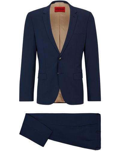 HUGO Extra Slim-Fit Anzug aus Schurwolle mit Hahnentritt-Muster - Blau