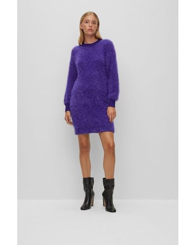 BOSS Sparkly Knitted Dress With Cut-out Back - Purple
