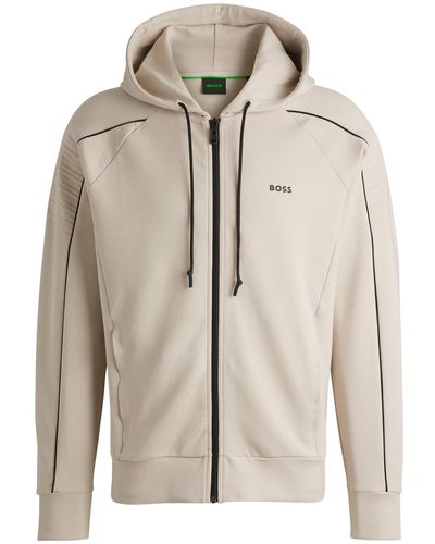 BOSS Stretch-cotton Zip-up Hoodie With Emed Artwork - Natural