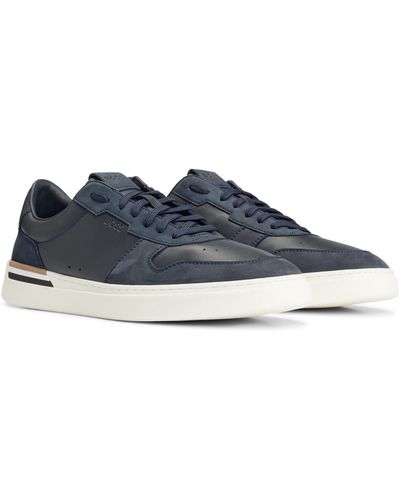 BOSS Vetersneakers Met Cupzool Van Leer En Suède - Blauw