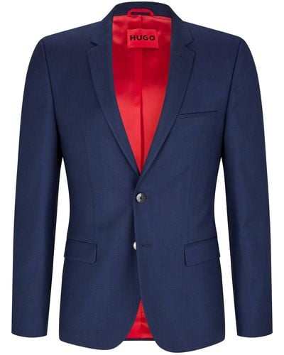 HUGO Extra-slim-fit Suit In A Micro-patterned Wool Blend - Blue