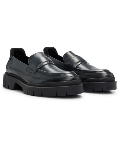 HUGO Nappa-leather Moccasins With Padded Penny Trim - Black