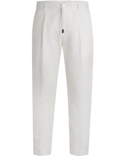 BOSS Tapered-Fit Hose aus Leinen und Seide mit Fischgrät-Muster - Weiß
