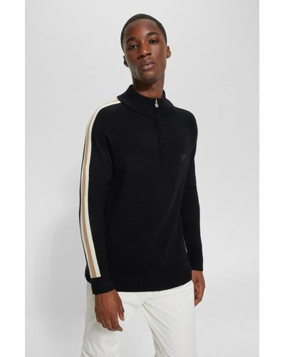 BOSS X Perfect Moment Zip-neck Sweater In Virgin Wool - Black