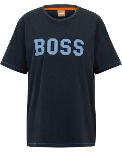 BOSS T-shirt Relaxed Fit en jersey de coton avec motif artistique brodé - Noir