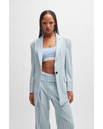 HUGO Oversized-fit Jacket In Pinstriped Stretch Fabric - White