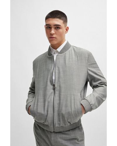 HUGO Slim-fit Jacket In Linen-look Material - Grey