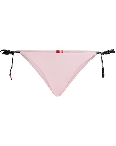 HUGO Tie-side Bikini Bottoms With Logo Print - Pink