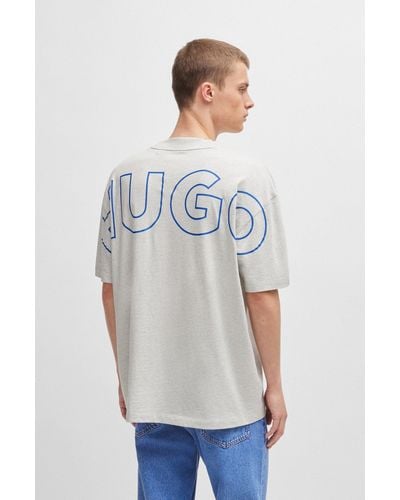 HUGO Cotton-jersey T-shirt With Outline Logos - White