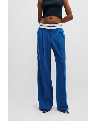 HUGO Relaxed-fit Pants With Inside-out Waistband Detail - Blue
