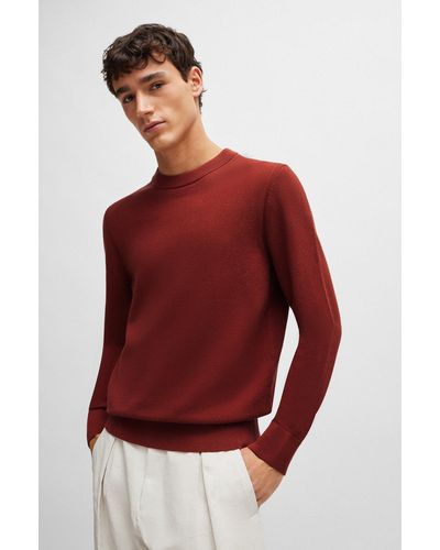 BOSS Micro-structured Crew-neck Sweater In Cotton