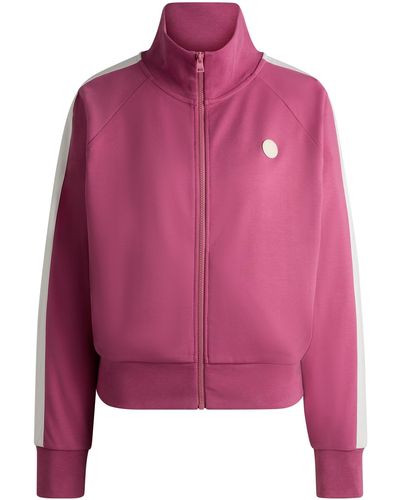 HUGO Stretch-cotton Zip-up Sweatshirt With Logo Badge - Pink
