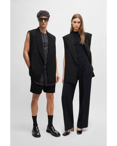 BOSS Oversized-fit Sleeveless Jacket In Stretch Wool - Black