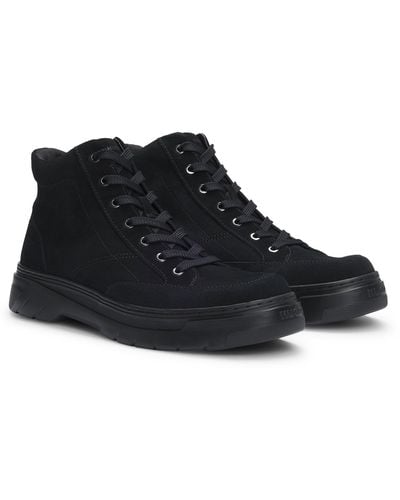 HUGO Suede High-top Boots With Stacked Logo - Black