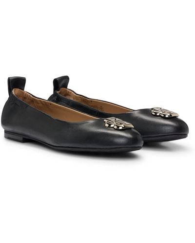 BOSS Nappa-leather Ballerina Court Shoes With Double B Monogram Hardware - Black