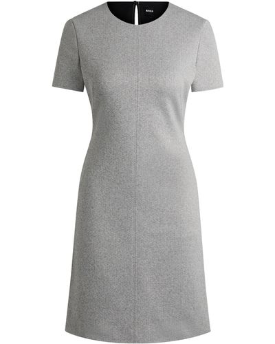 BOSS Kurzarm-Kleid aus Jersey mit Fischgrätmuster - Grau