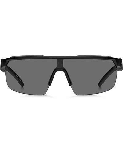 HUGO Zwarte Zonnebril In Maskerstijl Met 3d-logo Op De Pootjes - Grijs