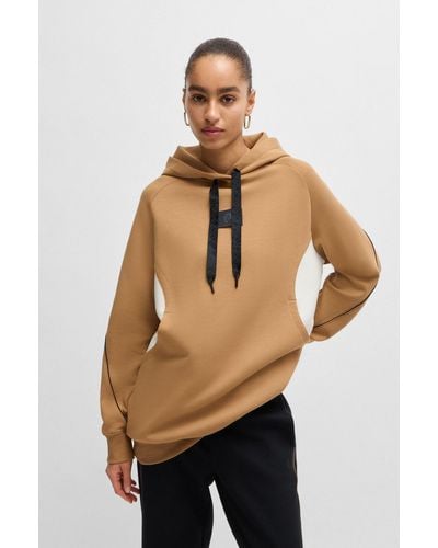 BOSS Cotton-blend Hoodie With Branded Cord Stopper - Brown