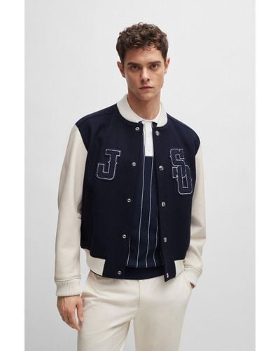 BOSS X Shohei Ohtani Wool-blend Baseball Jacket With Monogram Details - Blue
