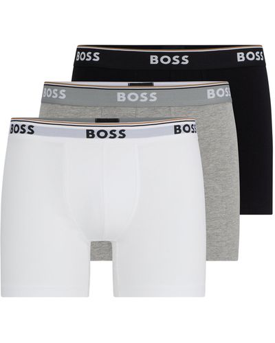 BOSS Lot de trois boxers longs en coton stretch avec logos - Noir