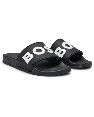BOSS In Italien gefertigte Slides mit erhabenem Logo - Schwarz