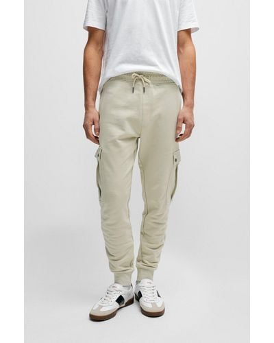BOSS Cotton-terry Tracksuit Bottoms With Cargo Pockets - Natural