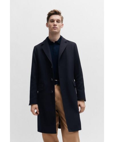 BOSS Slim-fit Coat In A Cotton Blend - Blue