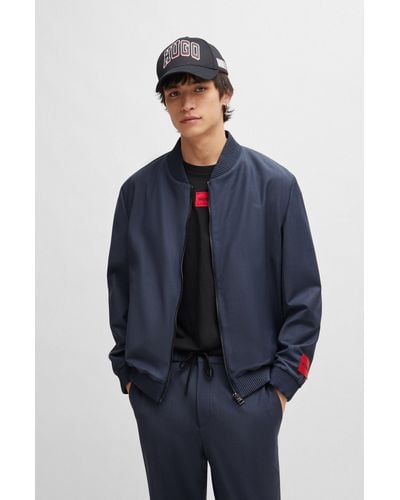 HUGO Slim-fit Jacket In Mohair-look Material - Blue