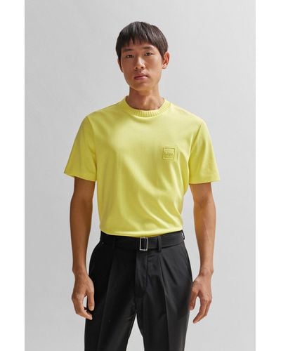 BOSS Cotton-blend Regular-fit T-shirt With Emed Logo - Yellow