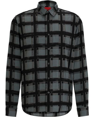HUGO Relaxed-fit Overhemd Met Abstracte All-over-print - Zwart