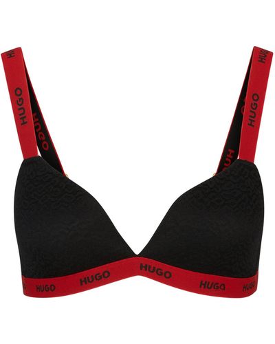 HUGO Reggiseno a triangolo in pizzo con rifiniture brandizzate a contrasto - Nero