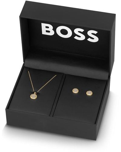 BOSS Stainless-steel Necklace With Pavé-crystal Pendant - Black