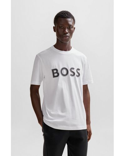 BOSS T-shirt Regular Fit en jersey de coton à logo imprimé - Blanc