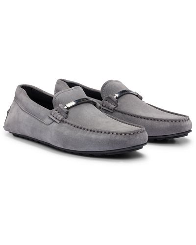 BOSS Mocasines de ante con herrajes de la marca y forro integral - Gris