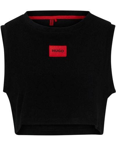HUGO Cropped Cotton-blend Vest Top With Logo Detail - Black