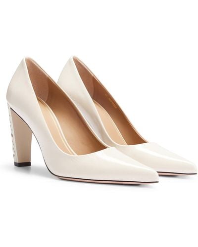 BOSS Leather Court Shoes With Monogram-patterned Heels - Natural