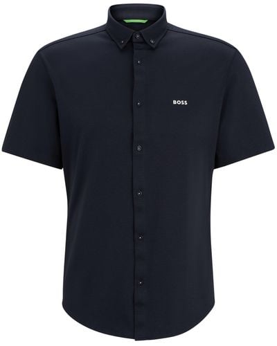 BOSS Regular-fit Jersey Overhemd Van Katoenpiqué - Zwart