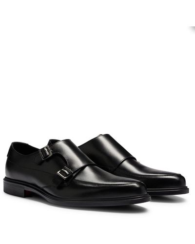 HUGO Scarpe double monk in pelle con logo - Nero